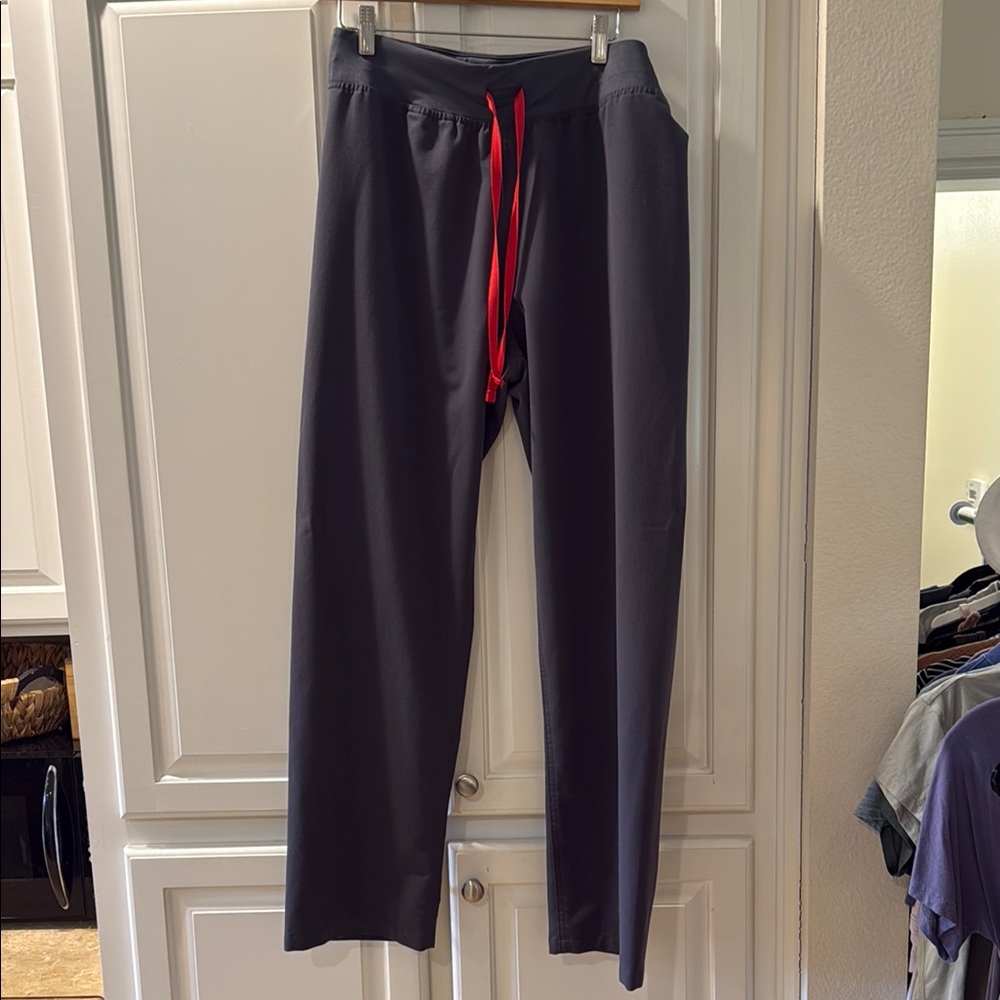 Figs Gray Scrub Pants with Red Drawstring